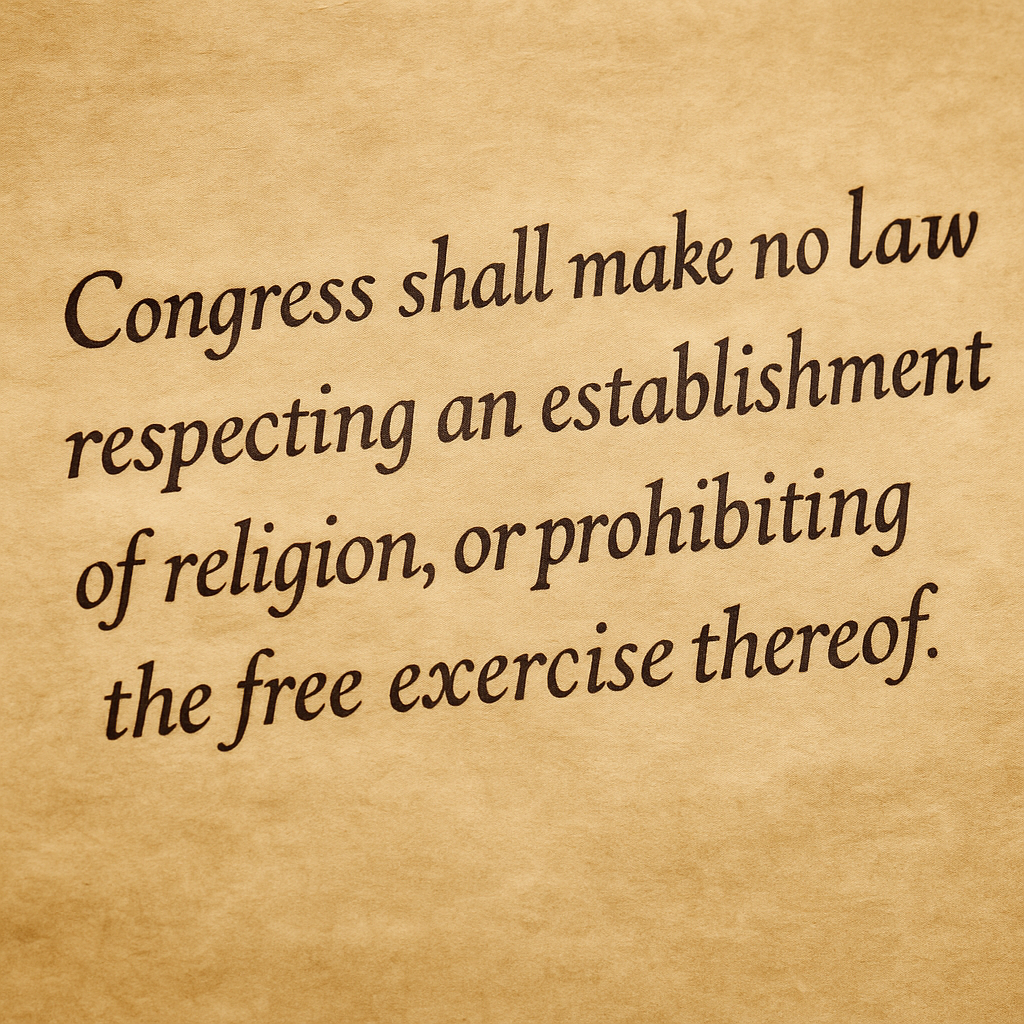 Congrss shall make no law respecting an establishment of religion, or prohibiting the free exercise thereof.